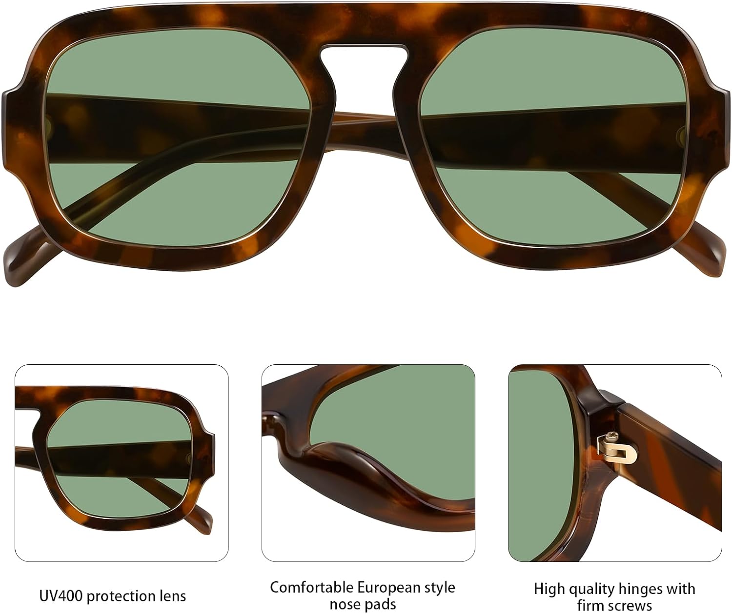 Retro Square Aviator Sunglasses for Women Men 70s Vintage style Shades Trendy Flat Top UV Protection Sun Glasses - Image 5