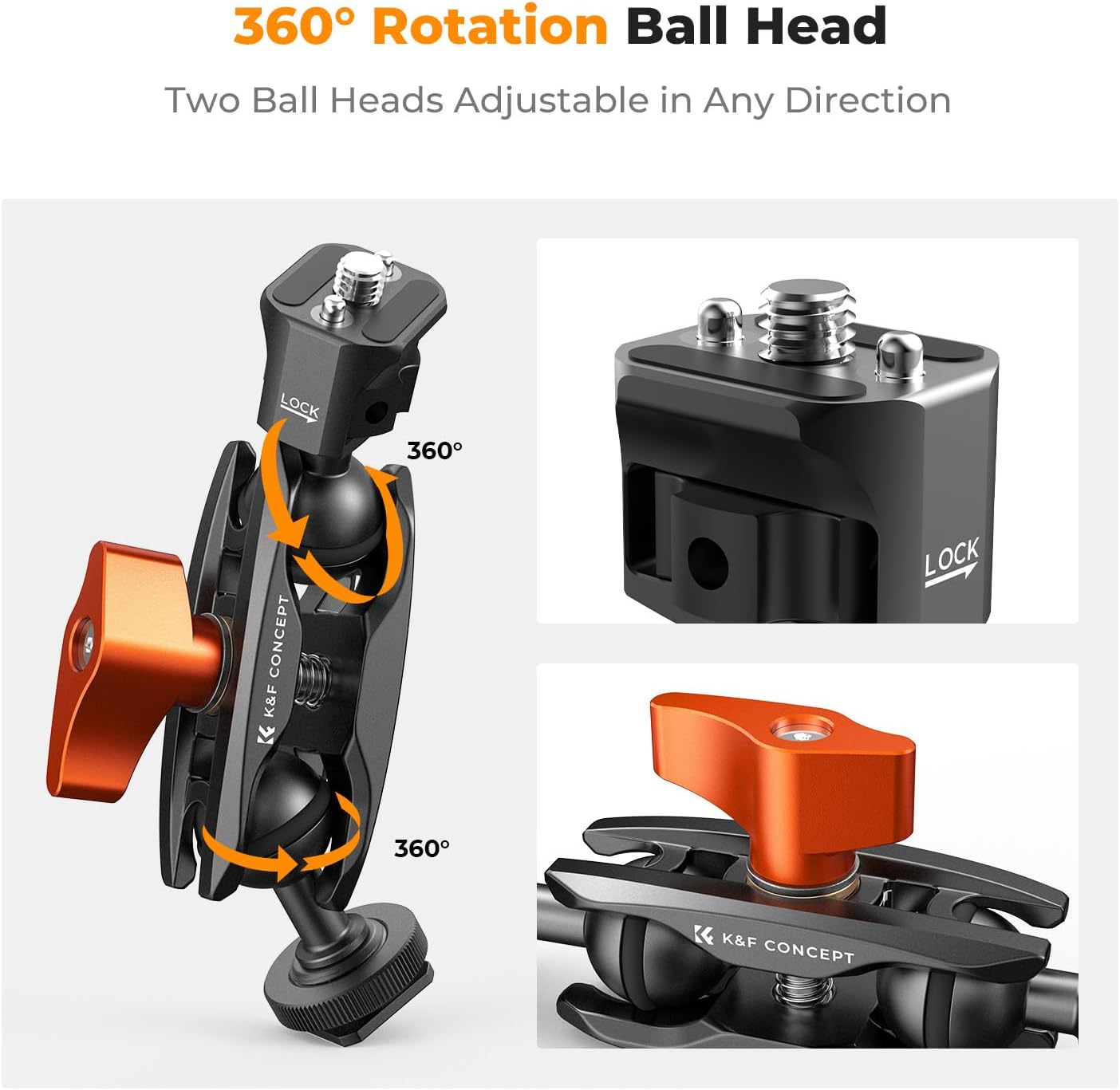 K&F CONCEPT Magic Arm, Multi-Function Double Ball Head with Cold Shoe Mount 1/4" Screw for Super Clamp, Monitor, LED Light