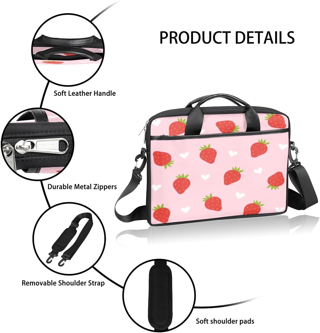Fruit Lovely Strawberry Laptop Bag Case Shoulder Messenger Carrying Bag 13 14 15 Inch Waterproof Computer Sleeve Cover Compatible with MacBook/Notebook/HP Acer Dell Lenovo ASUS Laptop