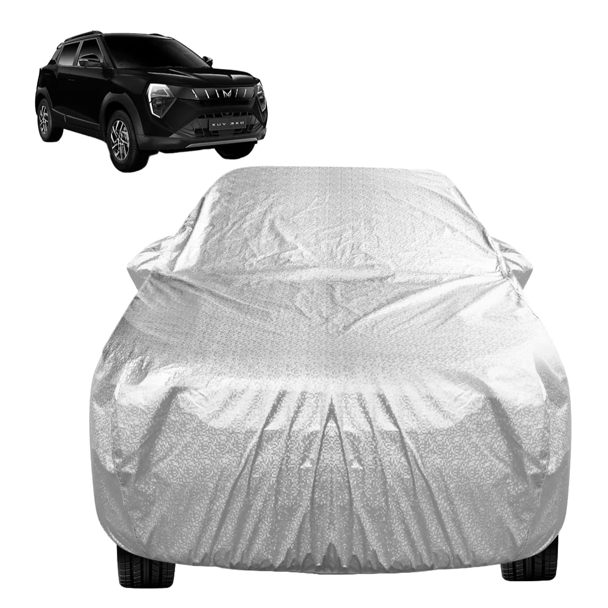 Auto Hub Waterproof Car Cover Compatible with Mahindra XUV 3Xo with Mirror Pocket, Soft Cotton Lining, Waterproof XUV 3Xo Car Cover- Metallic Silver-image-40