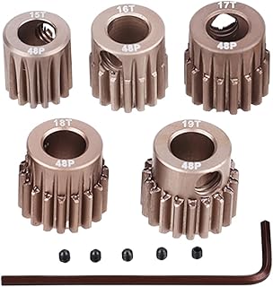 48DP Pinion Motor Gear Set - 15T 16T 17T 18T 19T Premium 7075 Aluminium Alloy for 1/10 RC Model with 5mm Shaft
