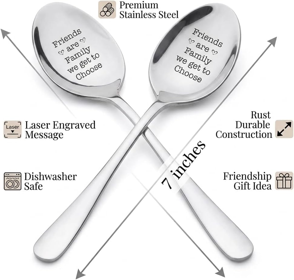 Friends are Family We Get to Choose Friendship day Birthday spoon-Quotes Engraved Reunion presentation -lovable gift for Friend stainless steel material-size of the product 7 inches