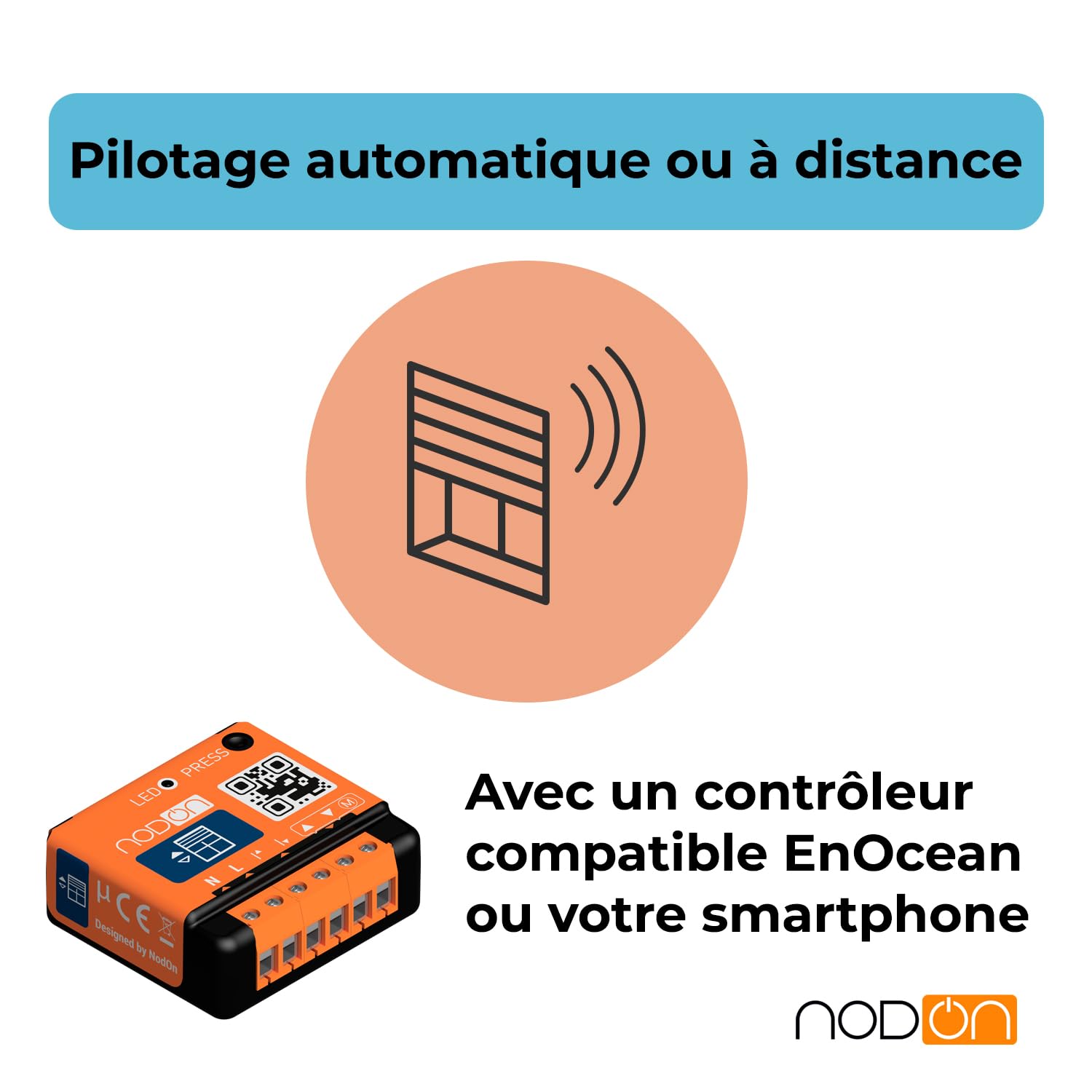 NodOn - EnOcean Module Volet Roulant Connecté - Module Volet Roulant avec Autocalibration et Installation Possible au Tableau Electrique - Compatible Home Assistant Jeedom, eedomus, MyUbiwizz