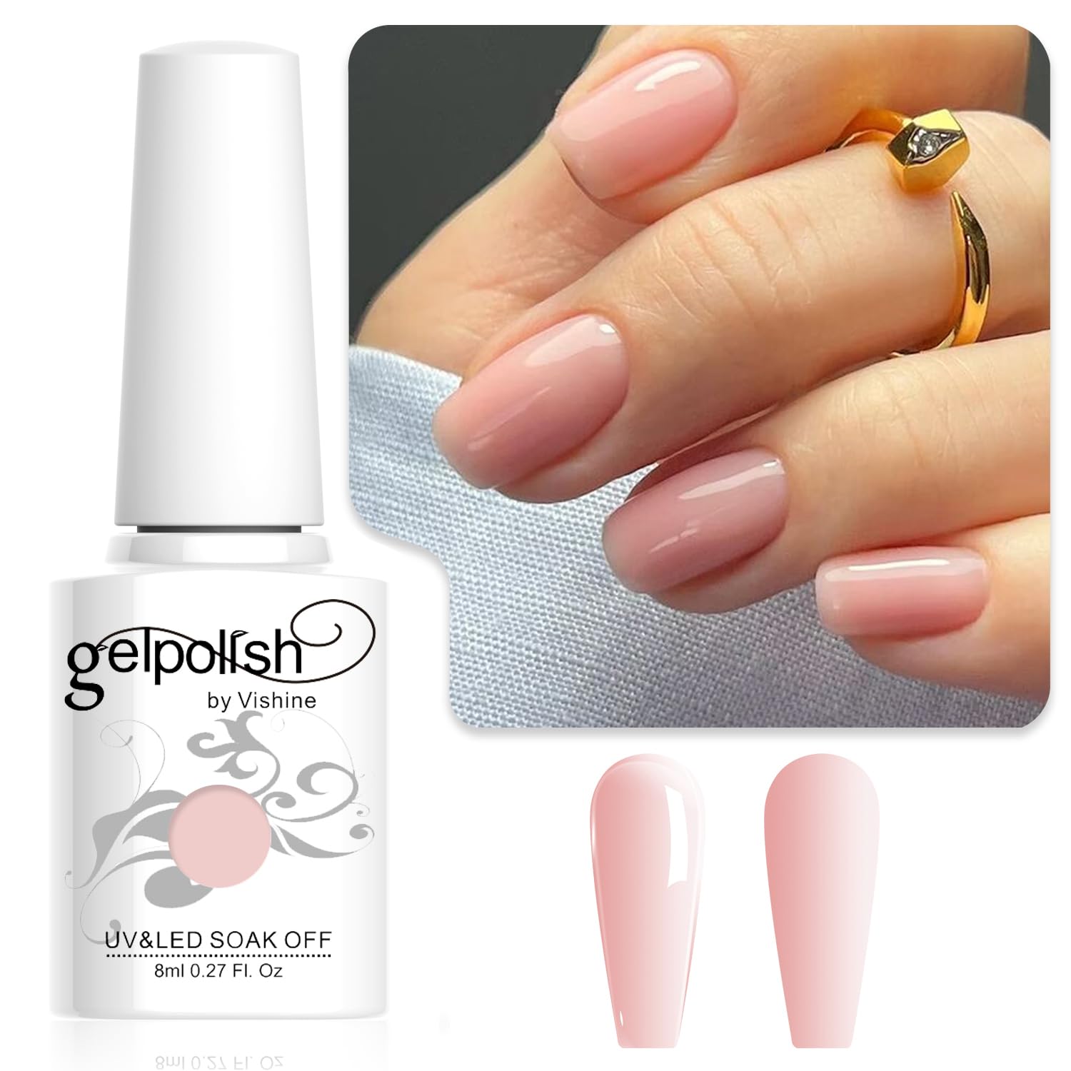 Vishine 8 ml Jelly Nagellack, Hellrosa, naturgel, UV/LED, Soak Off Gel, French Manicure, Nail Art