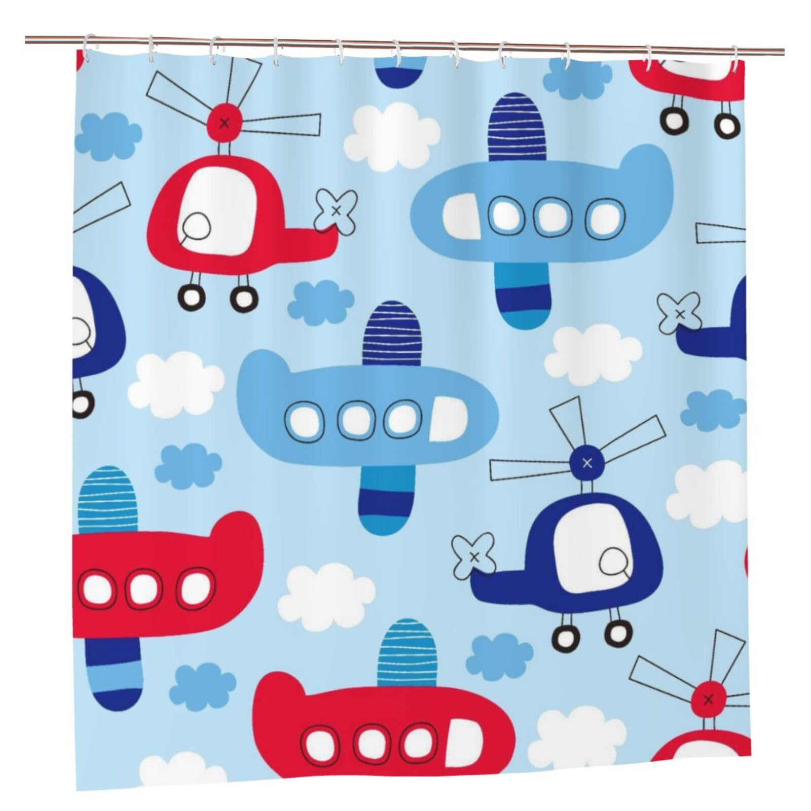 Oudrspo Polyester Fabric Shower Curtain - 70x70 Inch with Metal Grommets, Artistic Privacy Design, Seamless Helicopter and Airplane Pattern