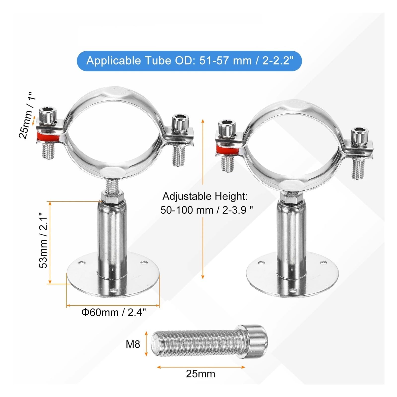2 juegos de soportes de tubo de techo for montaje en pared, abrazadera de soporte ajustable de acero inoxidable 304