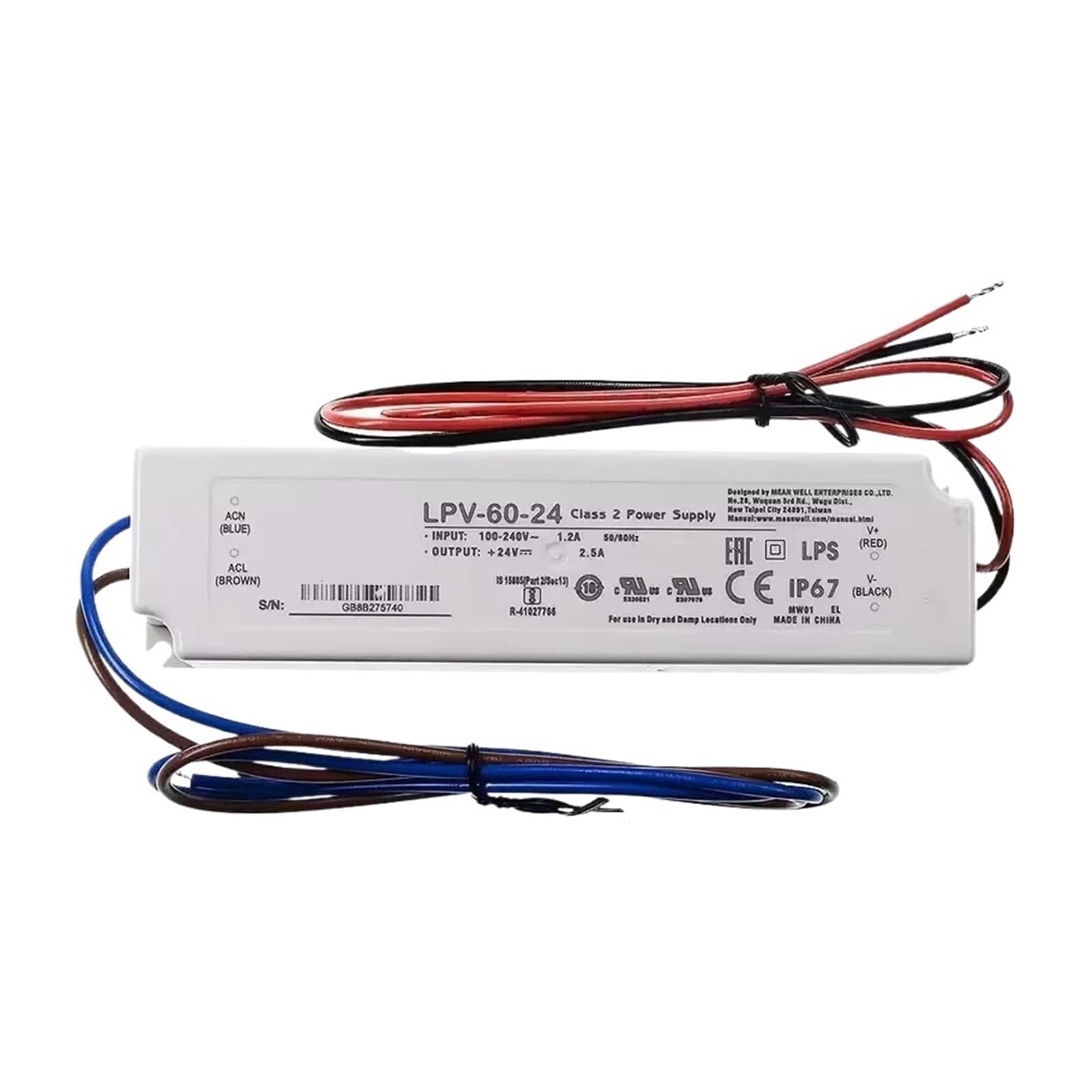 Alimentation 60W IP67 LPV-60-24 transformateur 24V étanche tension constante LED