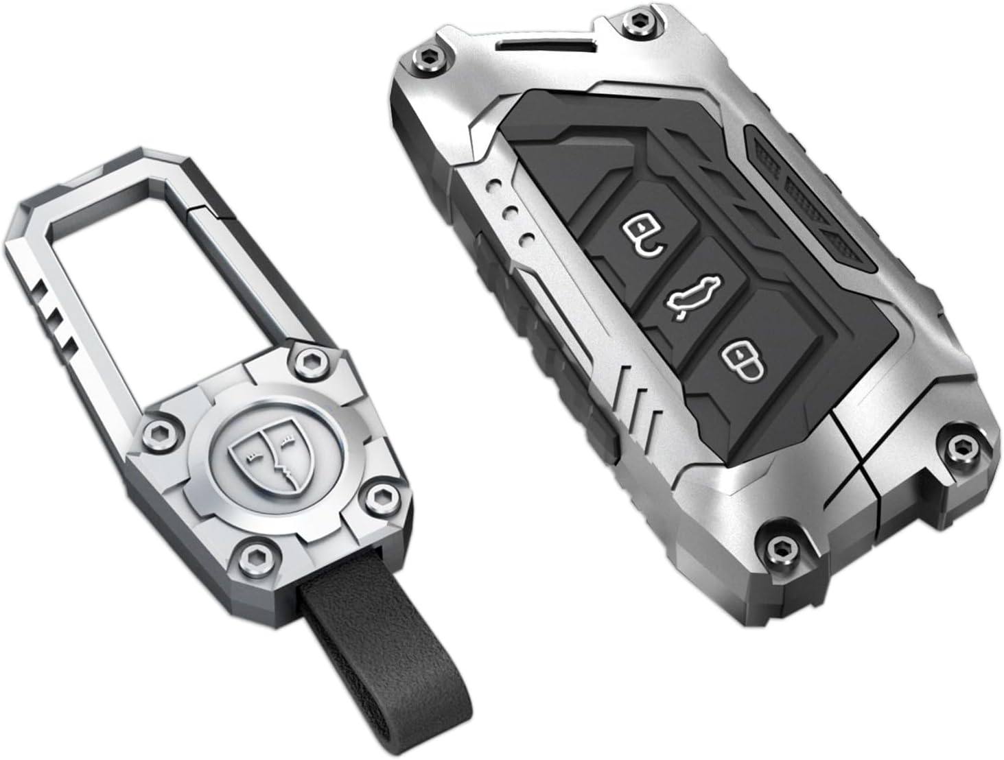 For Volkswagen Key Fob Cover with Keychain,Zinc Alloy Protection Car Key Case Accessories for 2020-2024 ID4 ID3 Skoda MK8 GTI Golf Octavia Ateca Silicone Smart Keyshell(For VW Model D Silver)