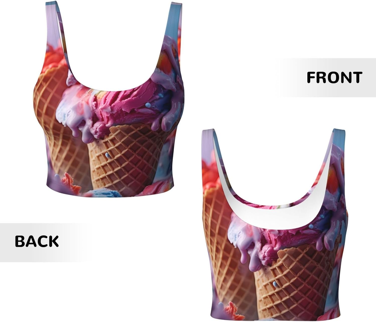 ice Cream Printed Women's Sports Vest, Suitable for Yoga, Pilates and Fitness Training -