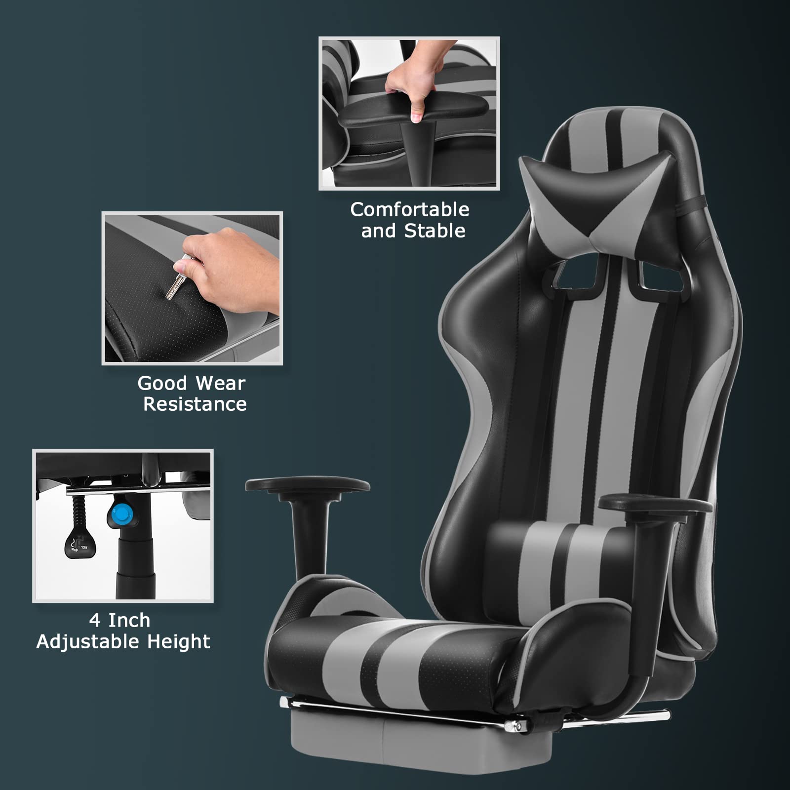 Buy Ferghana Gaming Chairs Grey with Footrest,PC Gaming