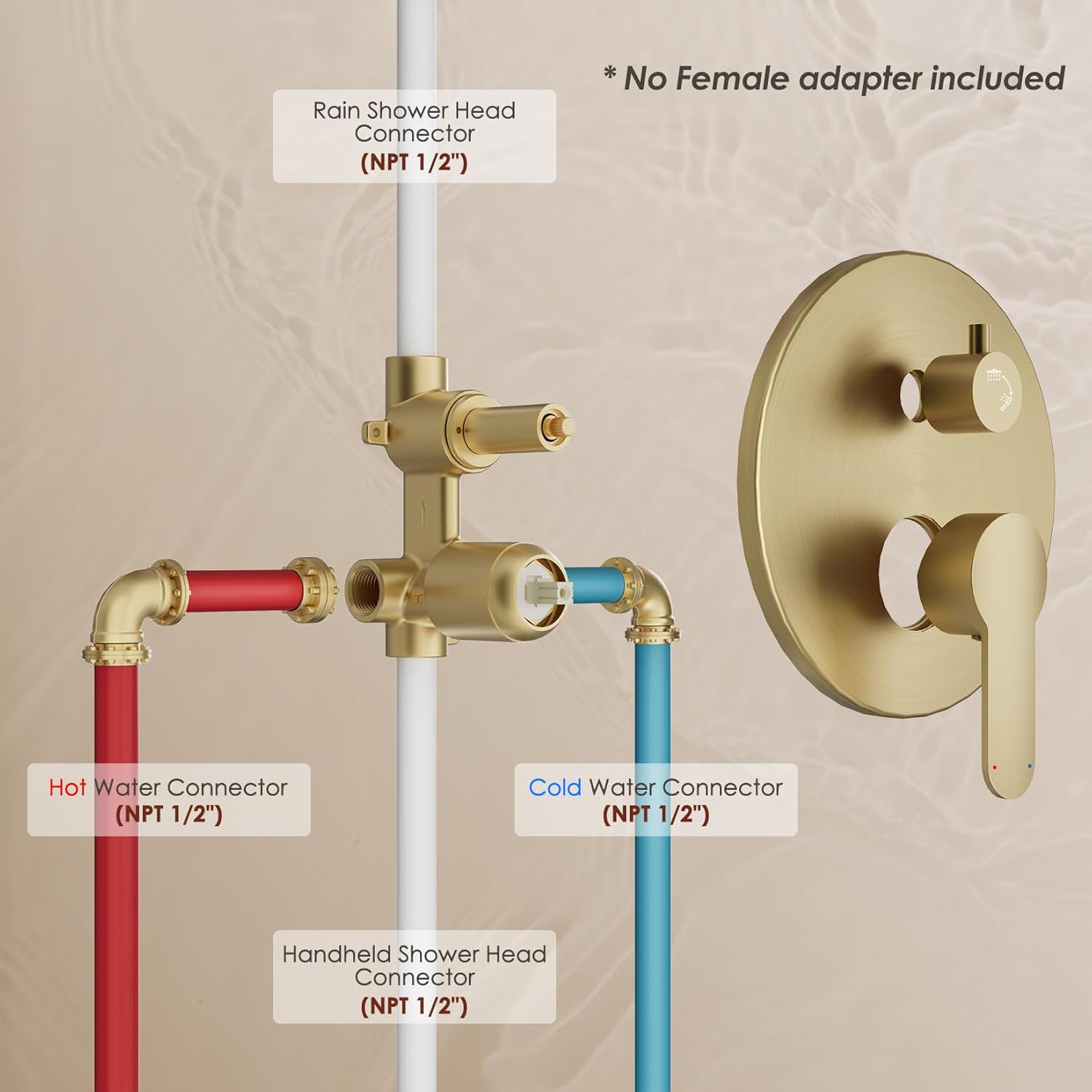 Brushed Gold Shower System, Shower Faucet Set with 8-Inch Rain Shower Head, 8 Spray Mode Handheld Shower head, Wall Mounted Bathroom Shower Combo Set, Rough-In Valve Body and Trim Included