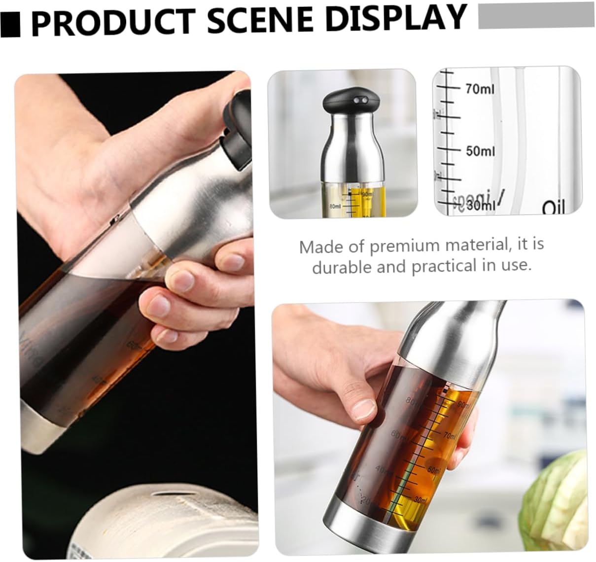 Stainless Steel Kitchen Oil Sprayer 90ml Olive Oil Dispenser Non-dirty Nozzle for Cooking Baking