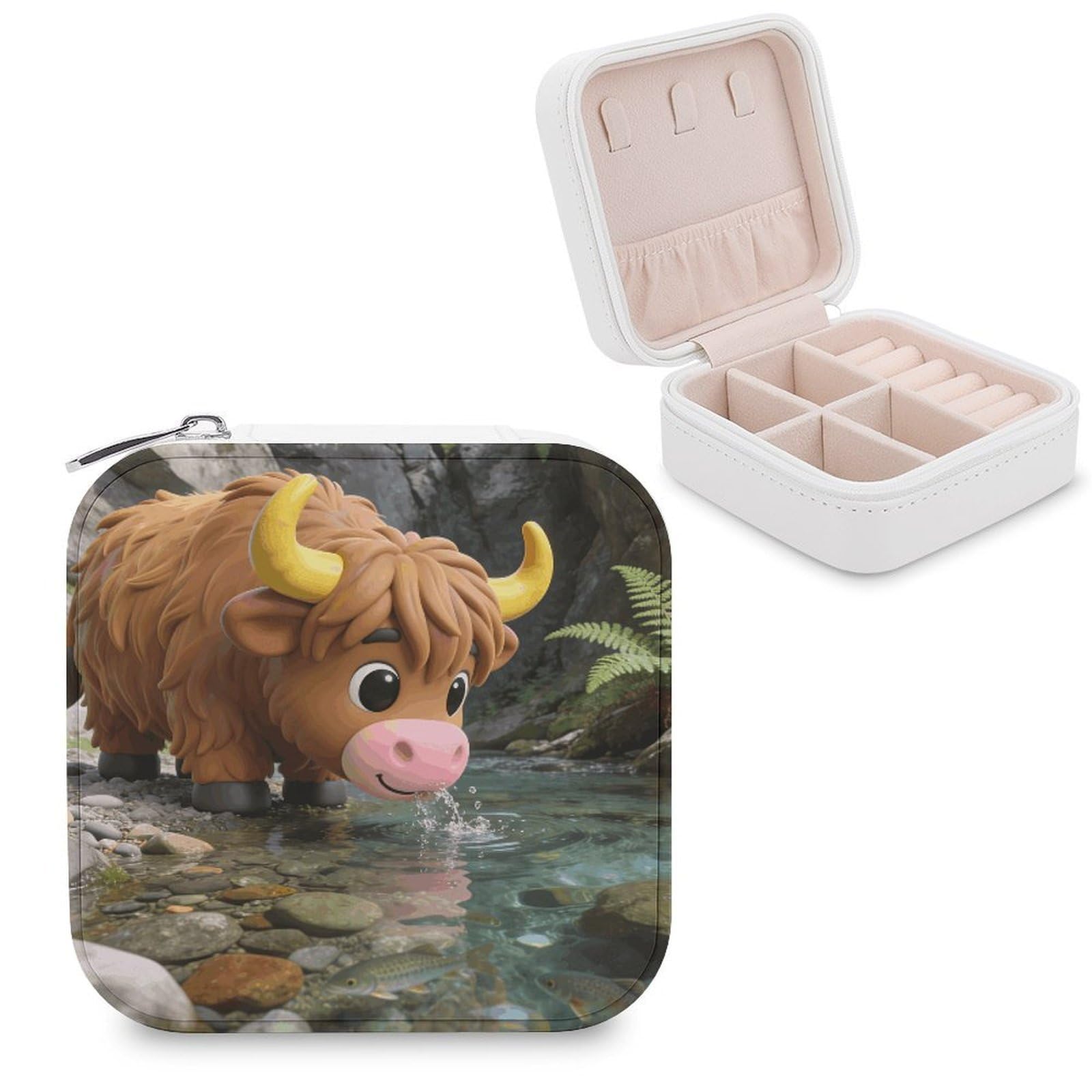VstaDank Highland Cow Jewelry Box Beautiful Portable Ring Boxes Cute Large-Capacity Jewelry Case Jewelry Organizer for Mothers Gifts for Earrings Rings Hand Bracelet