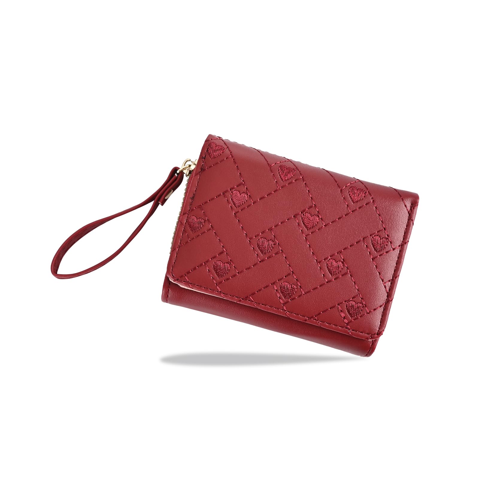 Denovin Wallet Women, Cute Ladies Girls Wallet, Love Heart Trifold Wallets Woman Business Credit Card Holder with Zipper Purse Pocket for Lovers ID