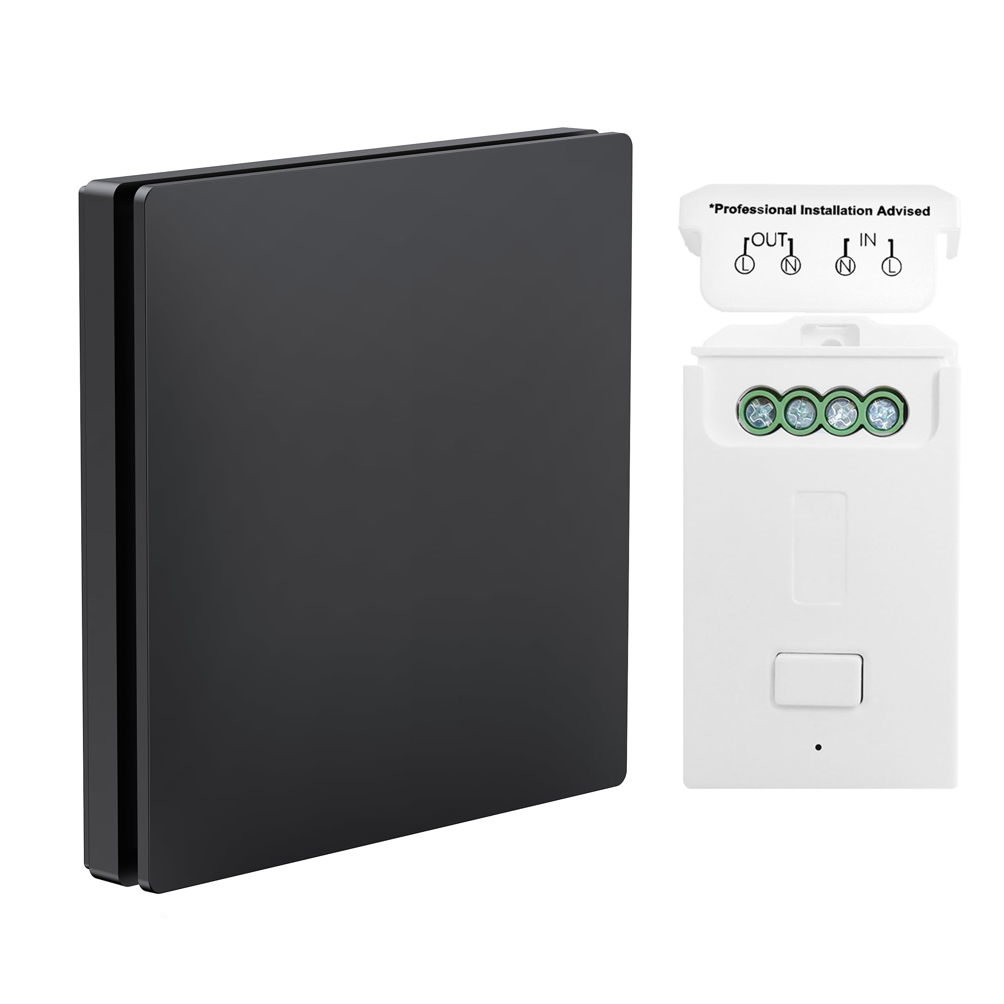 Kit de interruptor inalámbrico cinético negro, interruptor de botón impermeable IP65, encendido/apagado para luces (kit de interruptor de versión RF negra)