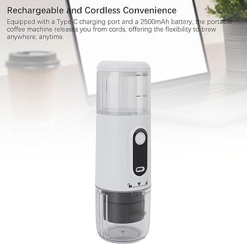 Miniatura 4 de Cafetera portátil, cafetera de café expreso operada manualmente, cafetera de cápsula de mano de 3.4 fl oz tipo C recargable para viajes al aire