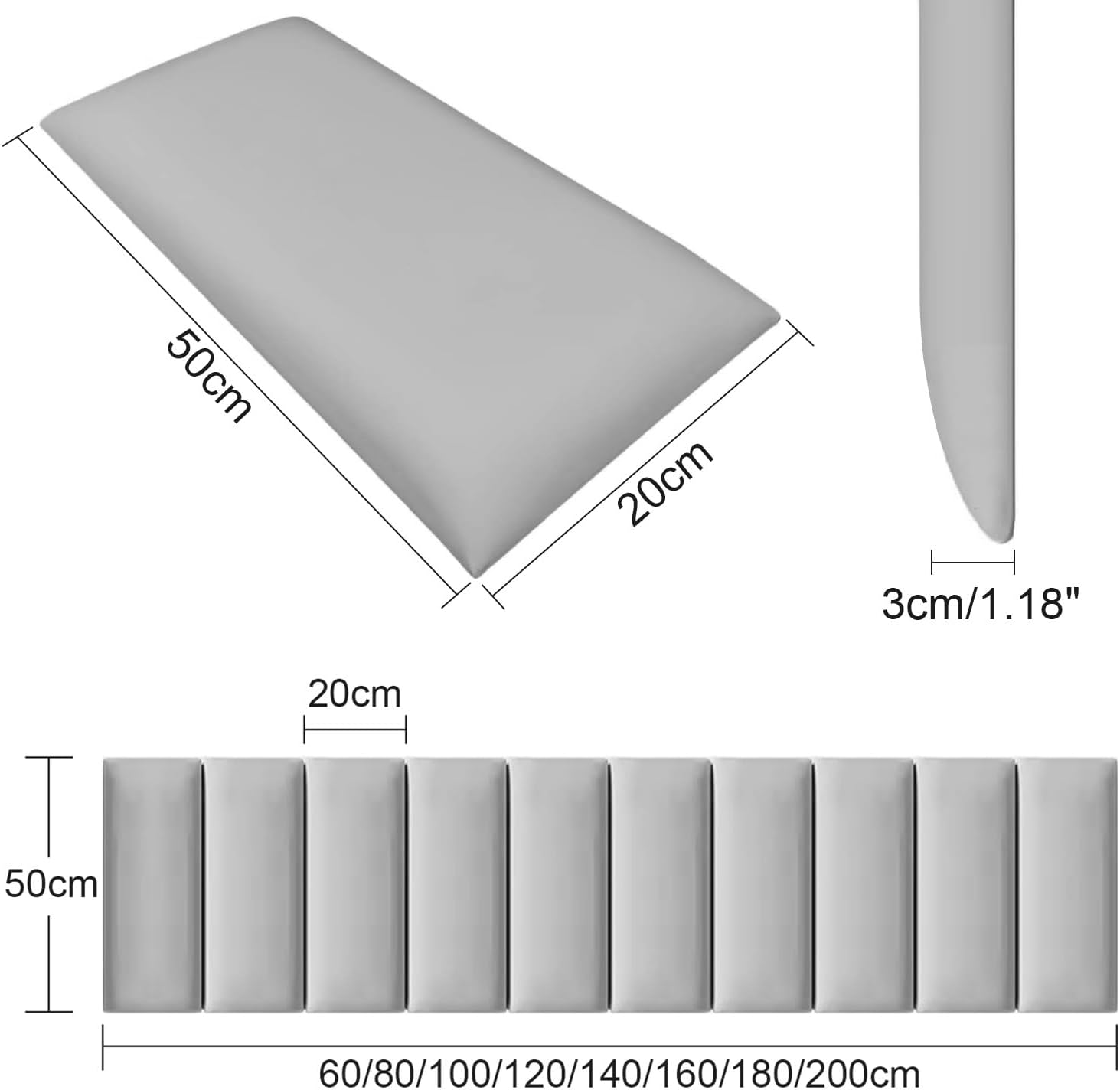 Self-Adhesive Leather Wall Panels, 3D Anti-Collision Headboard Padding for Bedroom, Dojo, Playroom - Wall-Mounted Bed Backsplash, White, 100x50cm