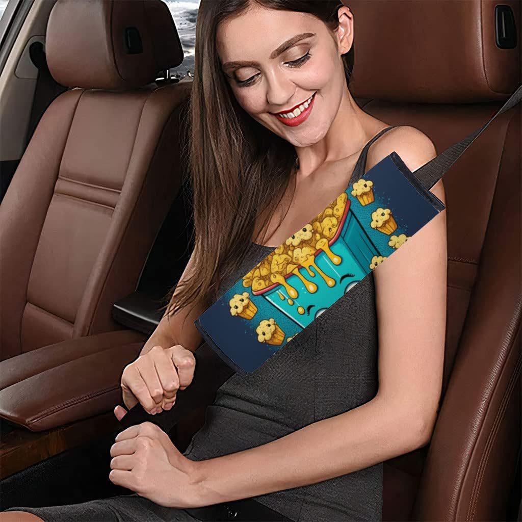 Popcorn Graphic Car Seat Belt Pads - Mouse Seat Belt Covers - Cartoon Seat Belt Covers