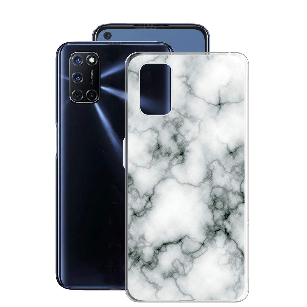 Custodia Sottile Effetto Marmo Bianco Per Oppo A52, Cover In Vetro Temperato Con Bordo TPU - 3