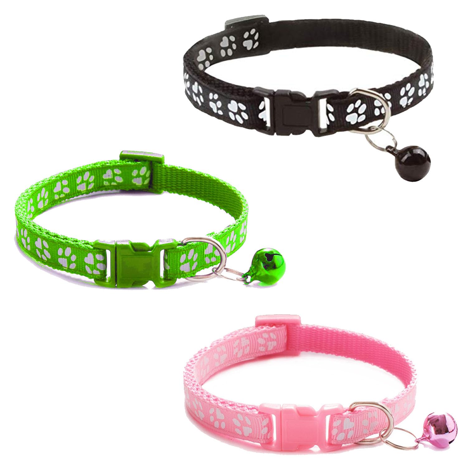 Litvibes Cat Collars Set of 3 with Bell,Kitten & Small Dogs Soft Adjustable Collar Safe,Solid & Protection Breakaway for Cats & Puppies,Cute Kitty Neckband with Paw Print- (Pink,Black,Neon Green) (B0C7YLMKZ3) Amazon Price History, Amazon Price Tracker
