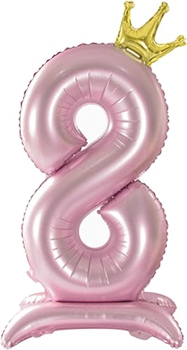 Tellpet Globo rosa con corona número 8 con base para decoración de fiesta de cumpleaños número 8 para niñas disponible en Yaxa Venezuela