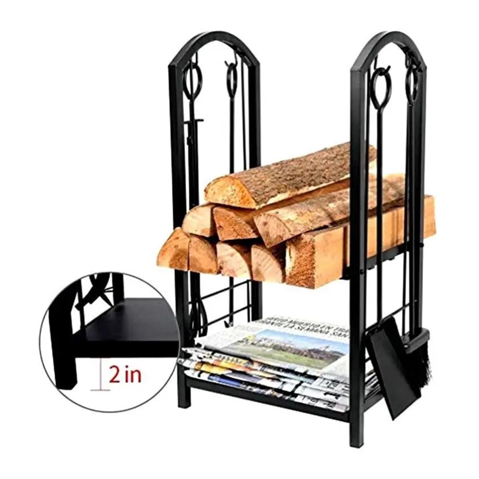 Portalegna Da Esterno Porta legna da ardere for interni ed esterni | Con ganci for accendere il legno, supporto for legno in acciaio con doppio rivestimento resistente(Style -B)