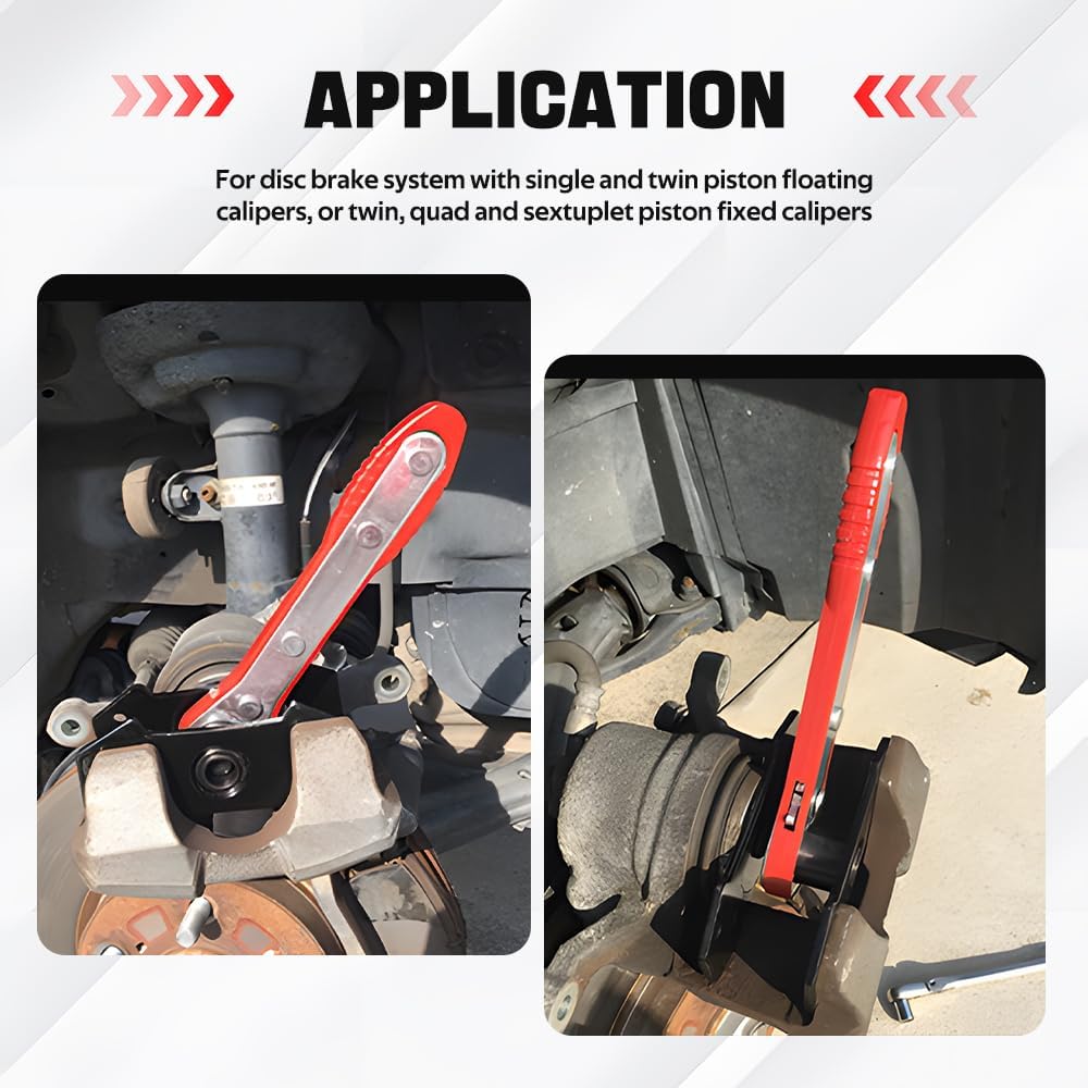 BARTOO Brake Caliper Press Tool, Brake Caliper Piston Spreader, Car Ratcheting Brake Caliper Piston Spreader Press Tool with 2 PCS Steel Plates, Red