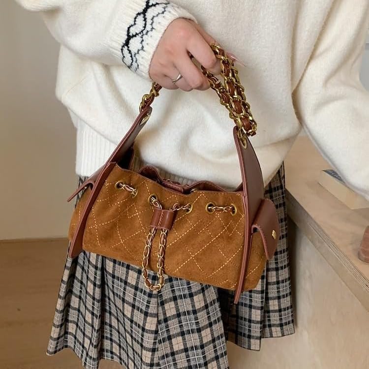 Y2K Chain Detail Genuine Suede Leather Purse Vintage Crossbody Bag Trendy Womens Handbag Gift Box - Image 4