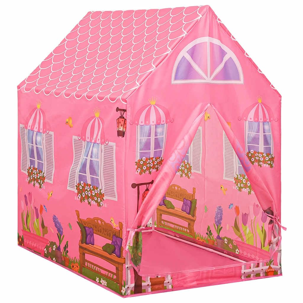 Kinder Spielzelt mit 250 Bällen Rosa 69 x 94 x 104 cm Polyester PVC PE Schloss Burg Design für drinnen draußen Garten Park Camping Fantasieabenteuer