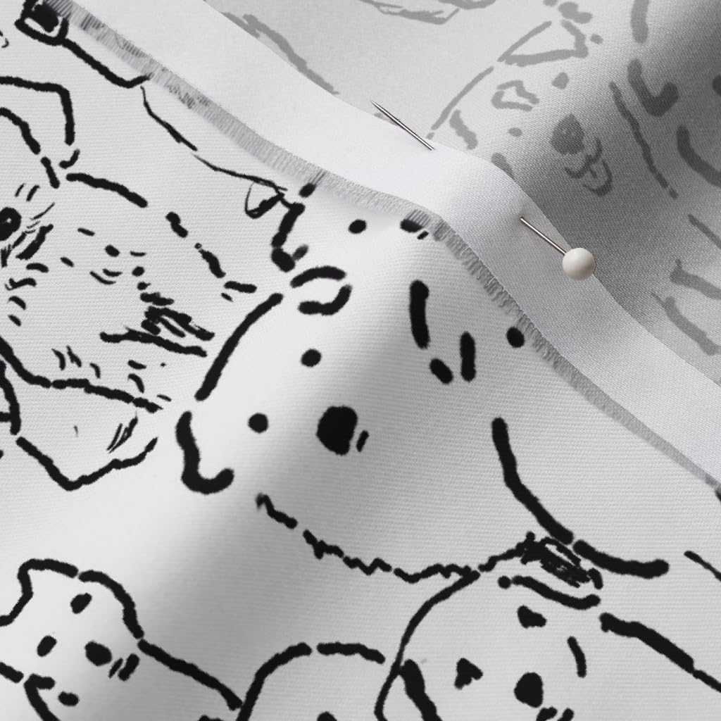 Spoonflower Fabric - Puppies Black White Dogs Dog Puppy Basset Hound Corgis Minimalist Printed on Organic Cotton Sateen Fabric by The Yard - Sewing Quilting Apparel Home Decor