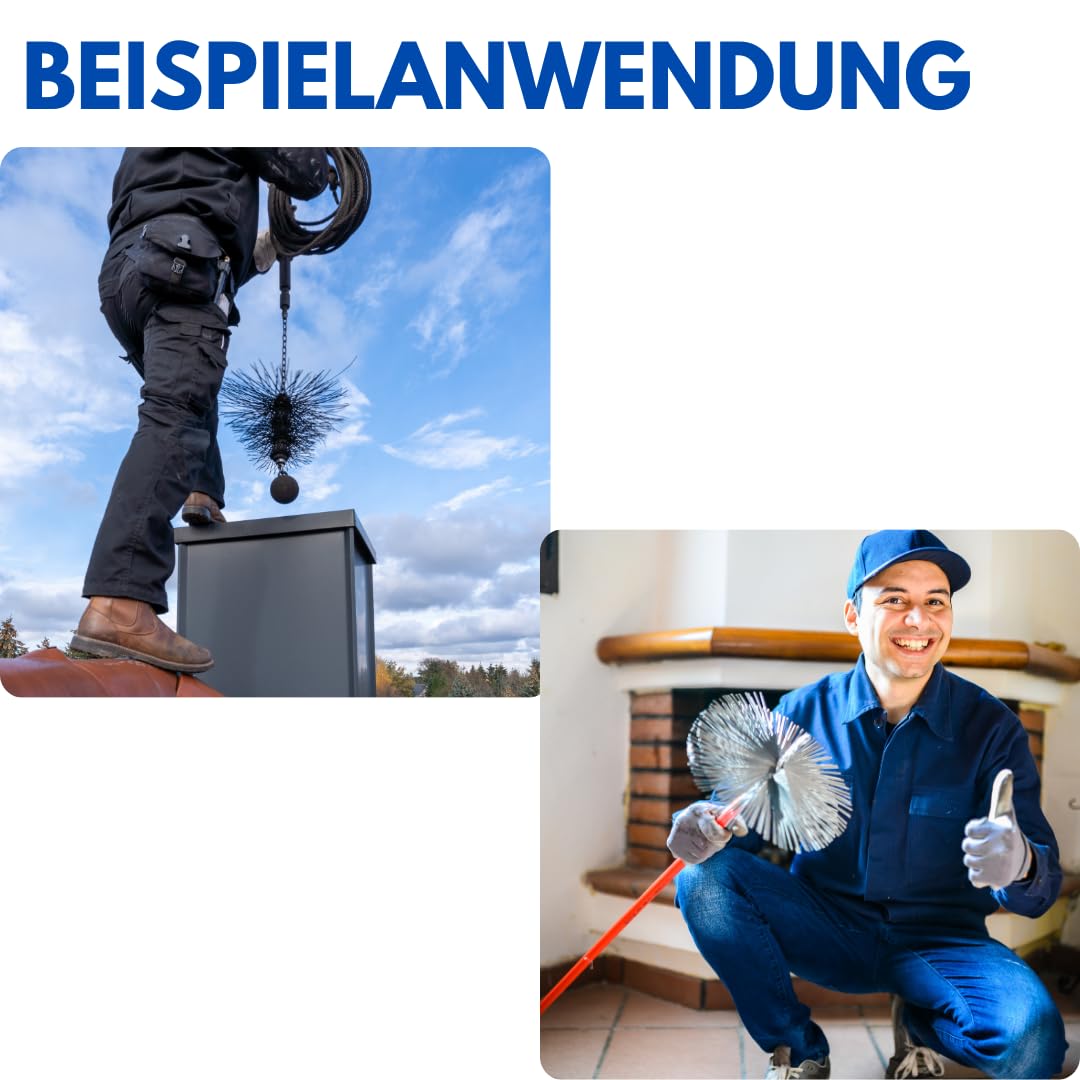 175mm / 1,9kg Reinigungsset Schornsteinbesen Set Kaminbürste Kaminbesen + Zugseil PP-Seil 12m + Zuggewicht, Schornsteinfeger Bürste Ofenrohrbürsten Ofenrohr Kamin