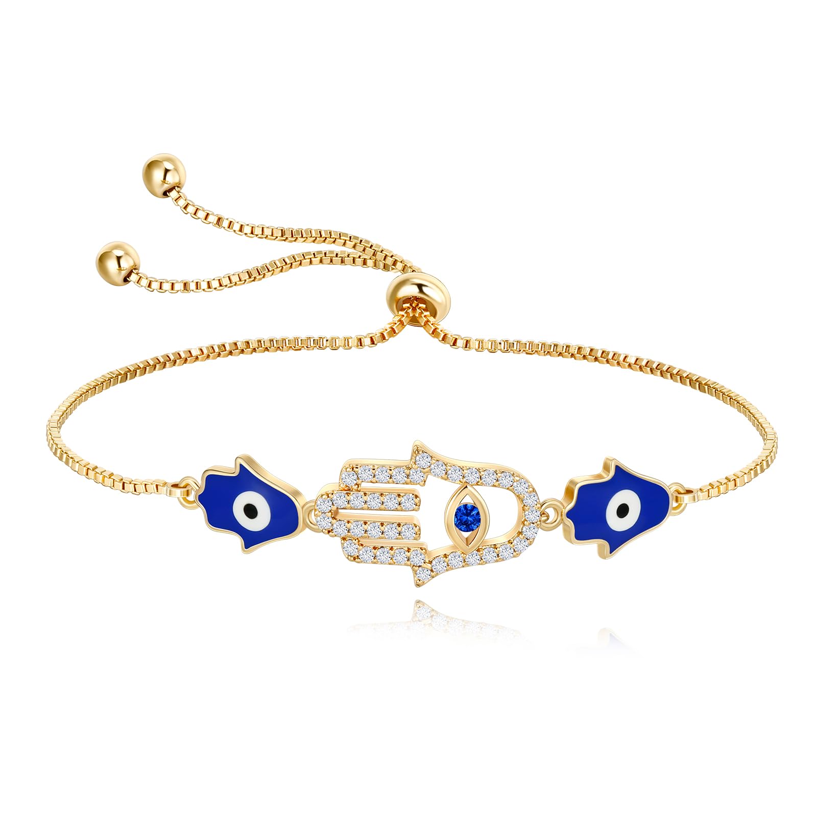Esbbela Evil Eye Slider Bracelet | White Gold/Yellow Gold Bracelets for Women Amulet Luck Gifts Evil Eye Jewelry|Adjustable Size 5-10 inches