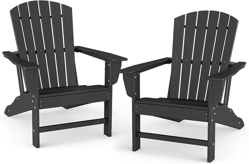 BRIOPAWS Oversized-Adirondack-Chairs Set of 2 | HDPE | All Weather | Black
