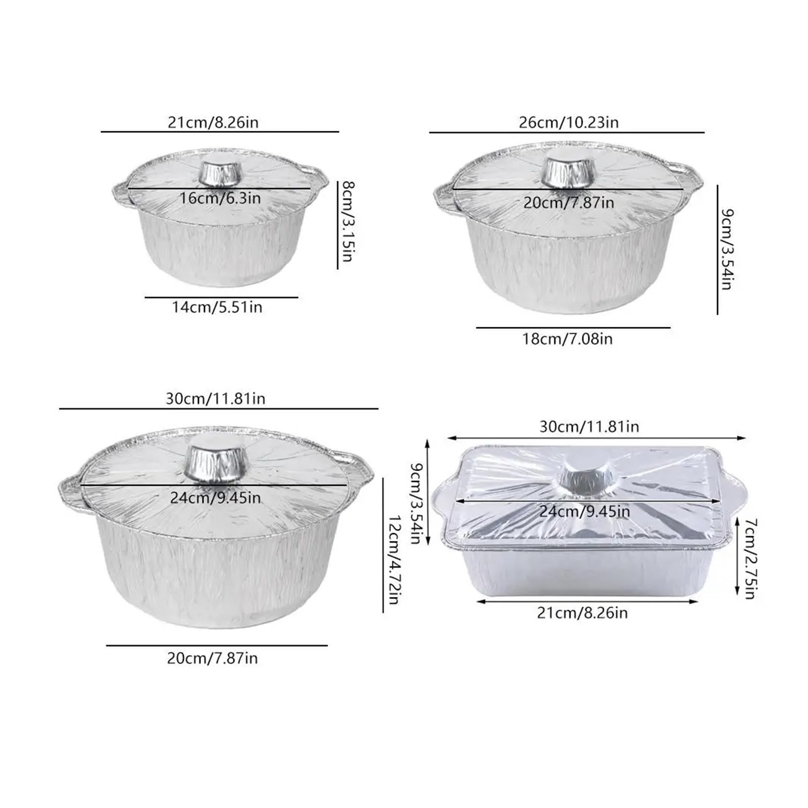 Pentole rotonde in alluminio da 10 pezzi con coperchi Per Cucina | Teglie da forno in alluminio monouso for friggitrice ad aria, for picnic all'aperto(Square 24cm)