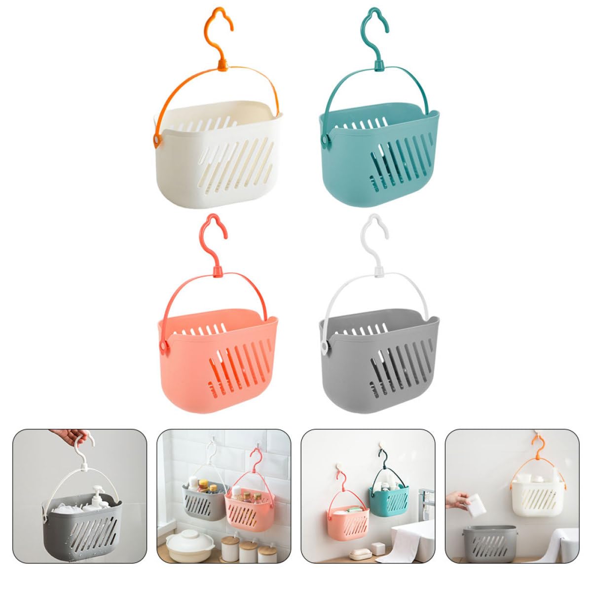 Veemoon Cesta Colgante de Pared para Baño 4 Piezas Plástico (,) Organizador de Ducha Portátil para Gel, Champú y Accesorios de Limpieza