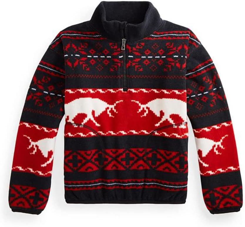 POLO RALPH LAUREN Little Girls Fair Isle Reindeer Fleece Quarter-Zip Pullover Jacket 4 4T