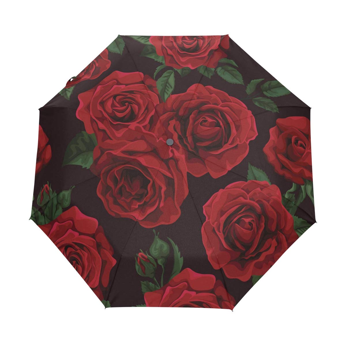 Compact Travel Umbrella Red Rose Sun & Rain Auto Open Close Windproof Folding Umbrellas