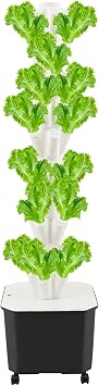 10 Tier Hydroponic Growing Tower, 50-Pod Vertical Garden Kit with 12V Water Pump & 11.9Gal Tank, Indoor/Outdoor Herb Vegetable Planter White