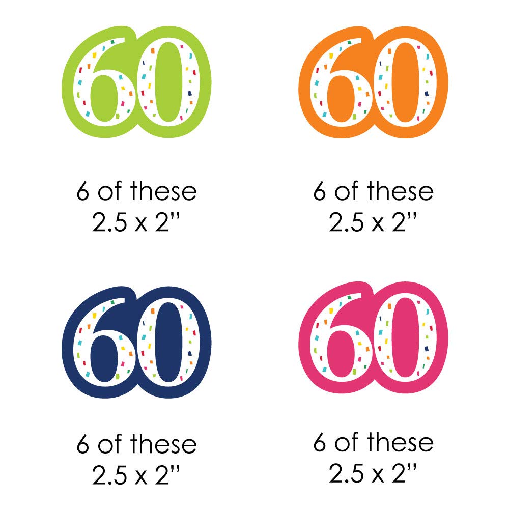 60th Birthday - Cheerful Happy Birthday - DIY Shaped Colorful Sixtieth Birthday Party Cut-Outs - 24 Count