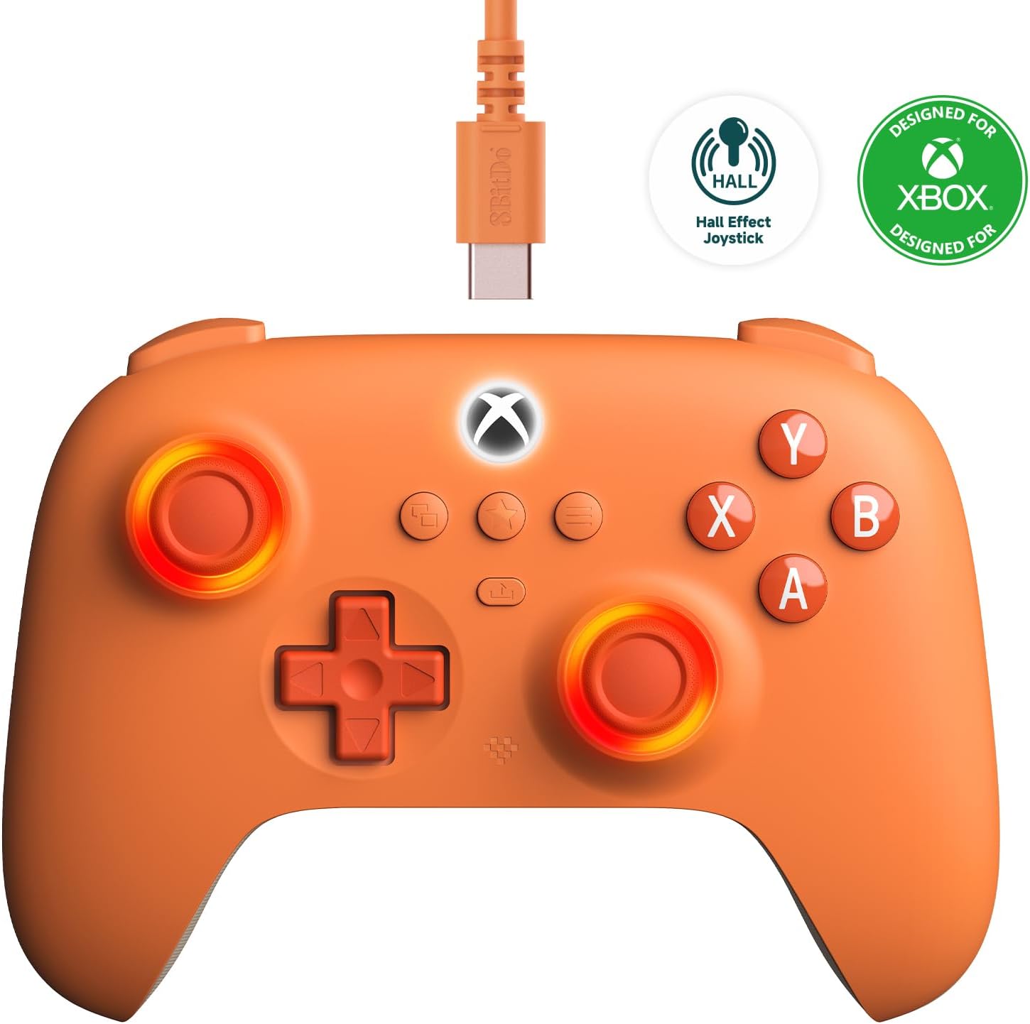 8BitDo Ultimate C Wired Controller for Xbox, RGB Lighting Fire Ring and Hall Effect Joysticks, Officially Licensed (Orange)
