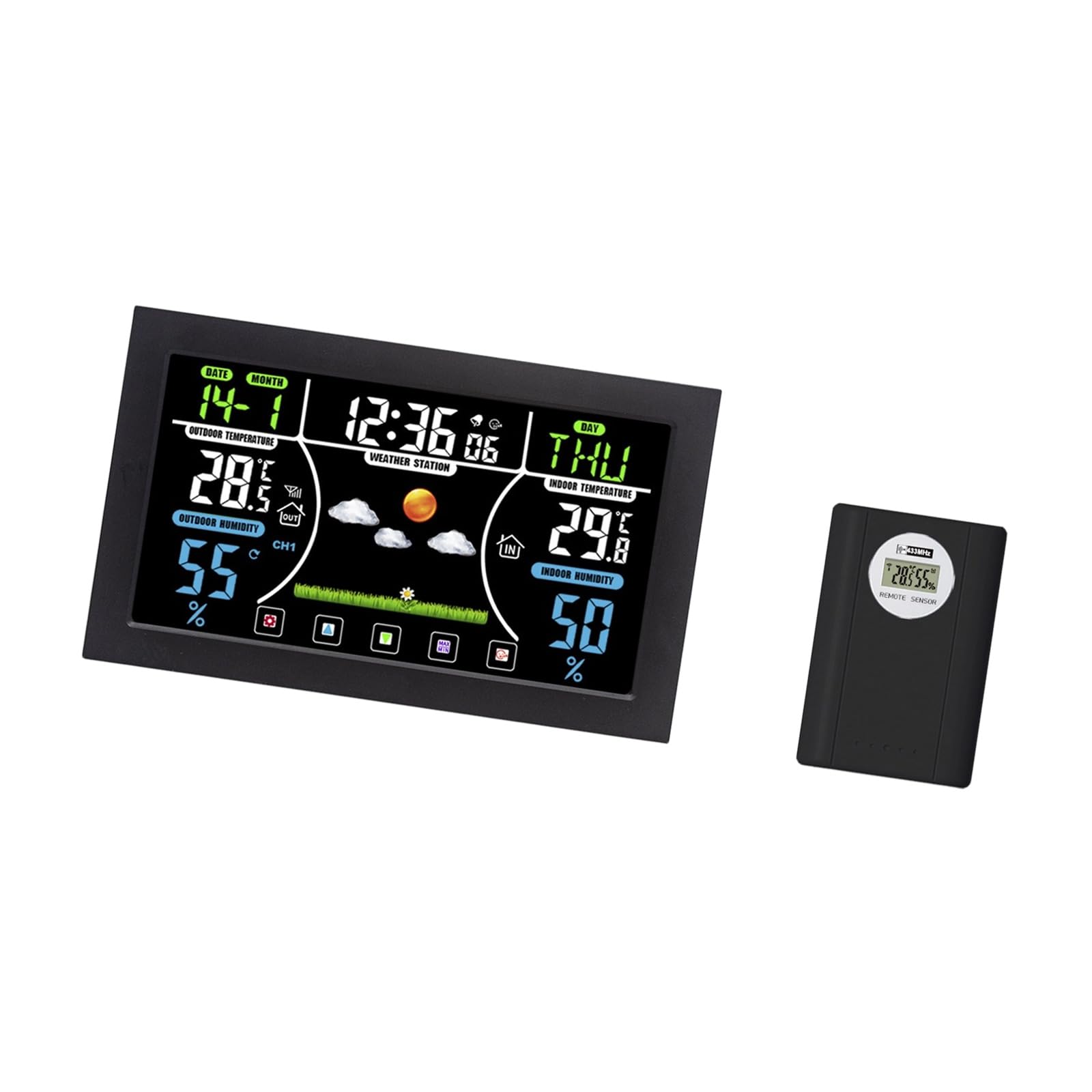 EXQIOUR Environment Clock with Temperature Humidity Monitor Multifunctional Digital Alarm for Basement Digital Alarm with Thermograph