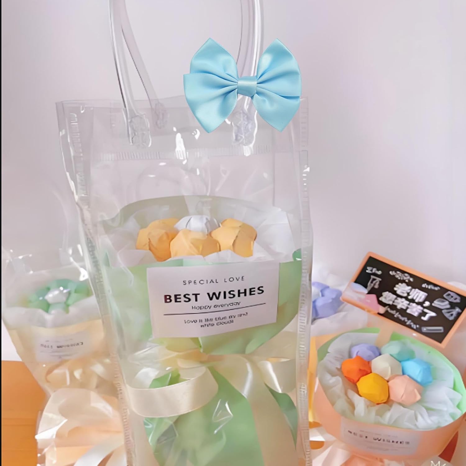 Baby Blue Satin Ribbon Twist Tie Bows 30pcs 3.5" Elegant Premade Bows for Gift Wrapping, Crafts, Treat Bags, Candy Apple, Cake Pops, Party Decor, Baby Shower, Wedding Decor (Baby Blue) - Image 6