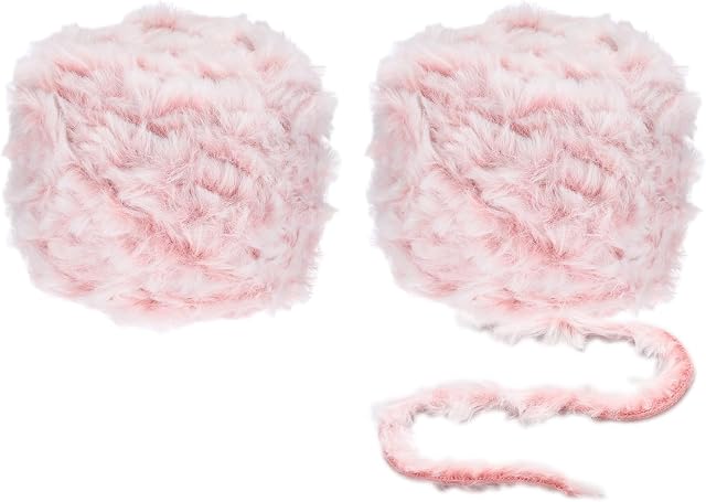 PATIKIL 70yds Faux Fur Yarn, 2 Skeins Fuzzy Yarn Crochet Fluffy Yarn Soft Chunky Polyester Plush Fur Eyelash for Crocheting Knit Blanket Rug Sweater Scarf Hat Bear Craft, Light Pink