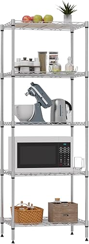 Miniatura 11 de Estantes de almacenamiento con marco de metal, estantería de alambre de 5 niveles, estante de almacenamiento certificado NSF, estante de
