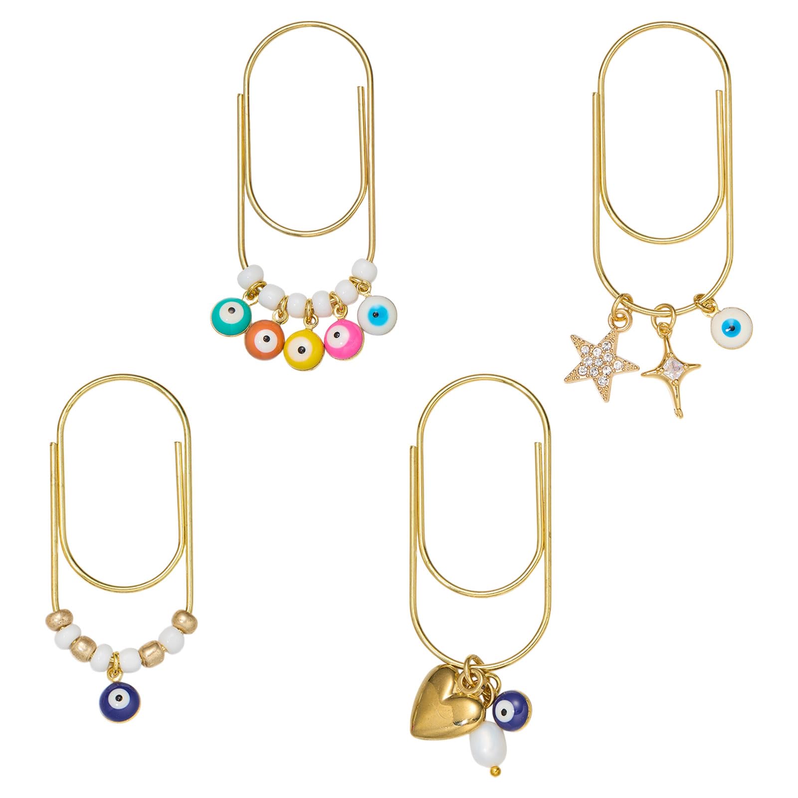 BEEFLYING 4Pc Cute Paper Clips Planner Bookmark Decorative Charms Evil Eye