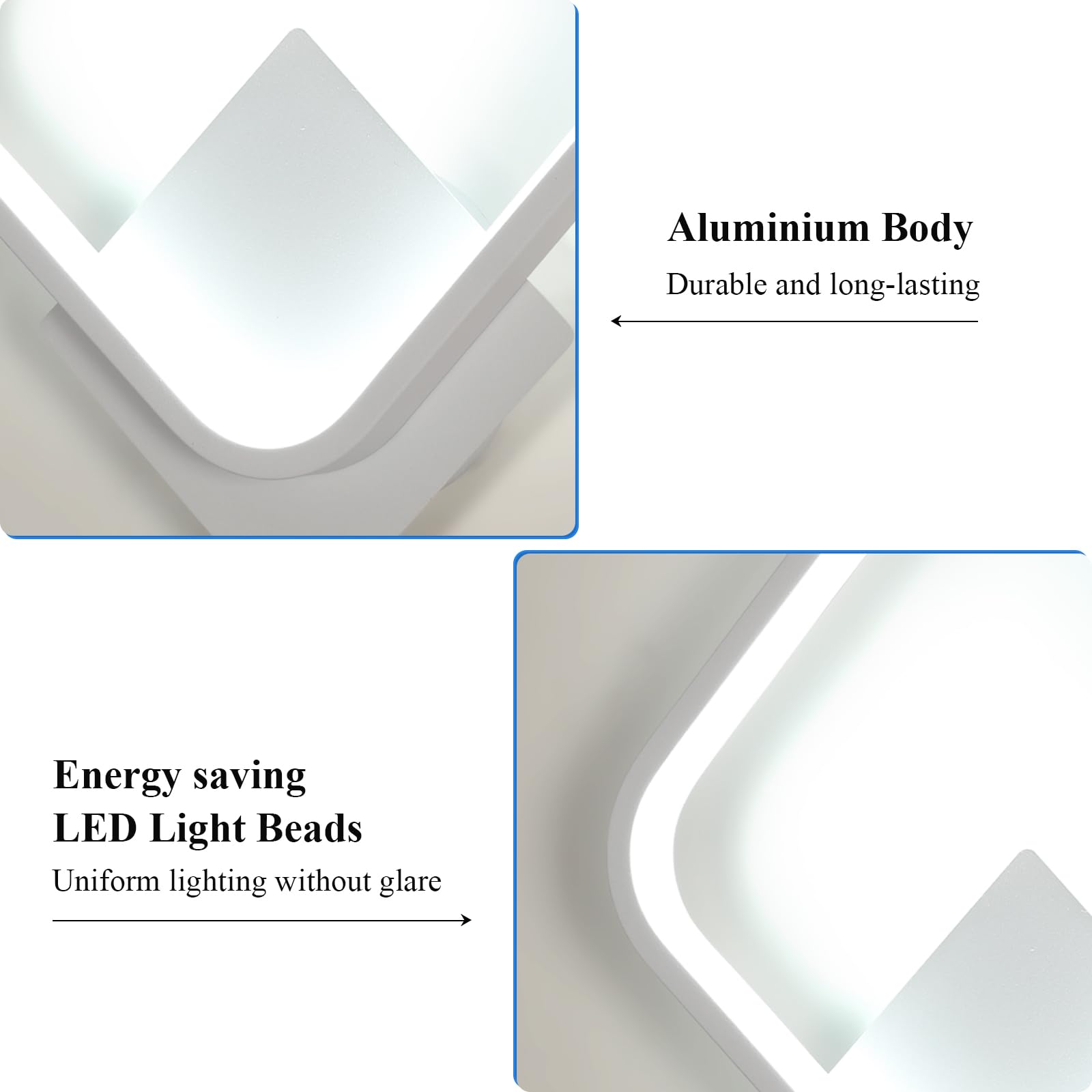 Osairous Applique LED da Parete Interno, 17W 1912LM Lampada da Parete Moderno Quadrato in Alluminio, Lampade da Muro per Camera da Letto, Soggiorno, Corridoio, Scale, Bianco Freddo 6500K, Bianca