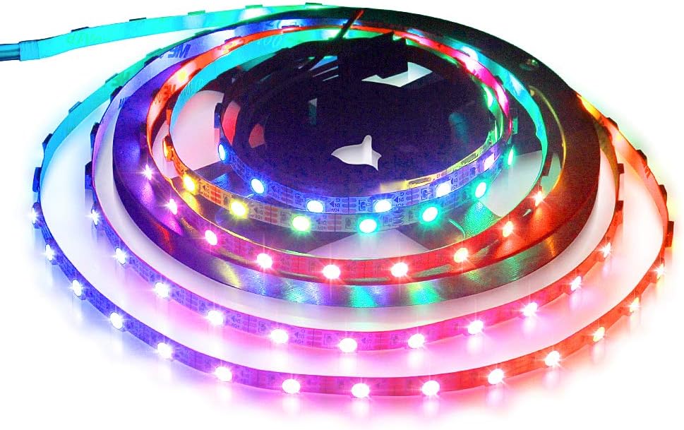 Aclorol WS2812B RGB LED Strip Light 5mm Width 6.4ft 60 Pixels/M Digital Programmable WS2812 Individually Addressable 2M 120 5050 RGB SMD White PCB 5V