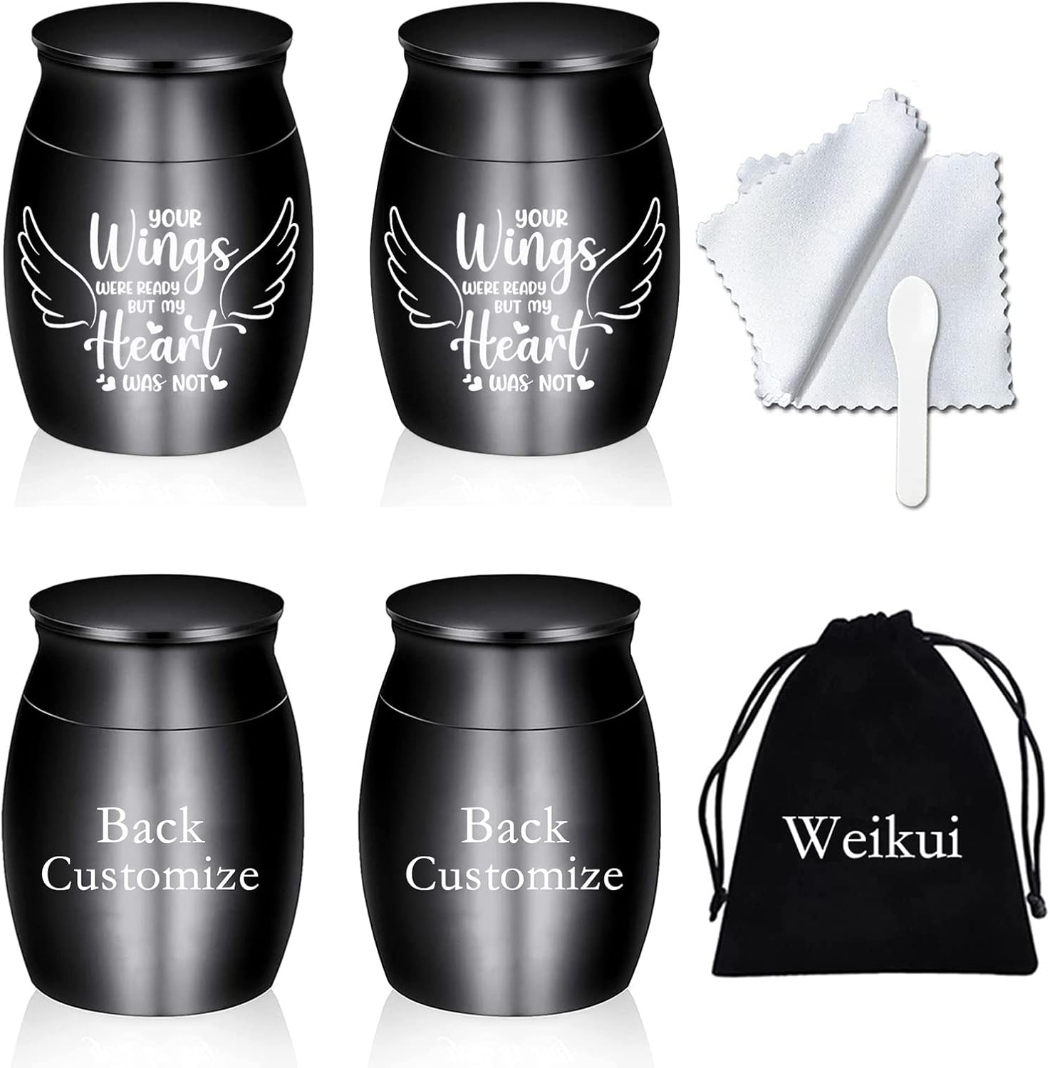 Small Cremation Keepsake Urns for Human Ashes - Set of 4 - Beautiful Mini Keepsake Sharing Urns to Honor Your Love One -Your Wings were Ready My Heart was Not (4Pcs Black)