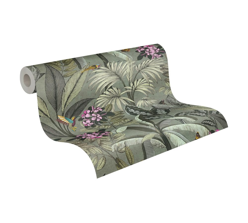 A.S. Création Wallpaper Tropical Design - Green, Pink - Jungle Wallpaper 395.99in x 20.87in Made in Germany - 387382