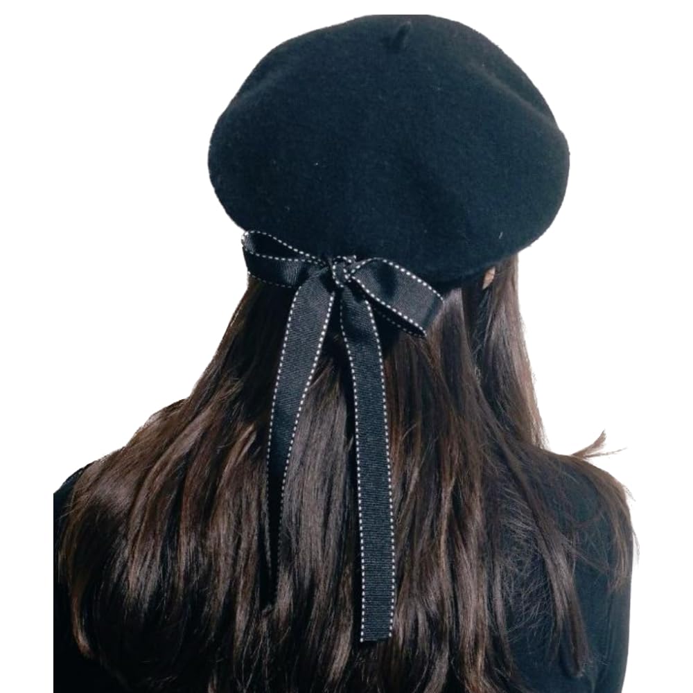 Bibiy. ブラック ベレー帽 リボン付き bibiy ベレー帽